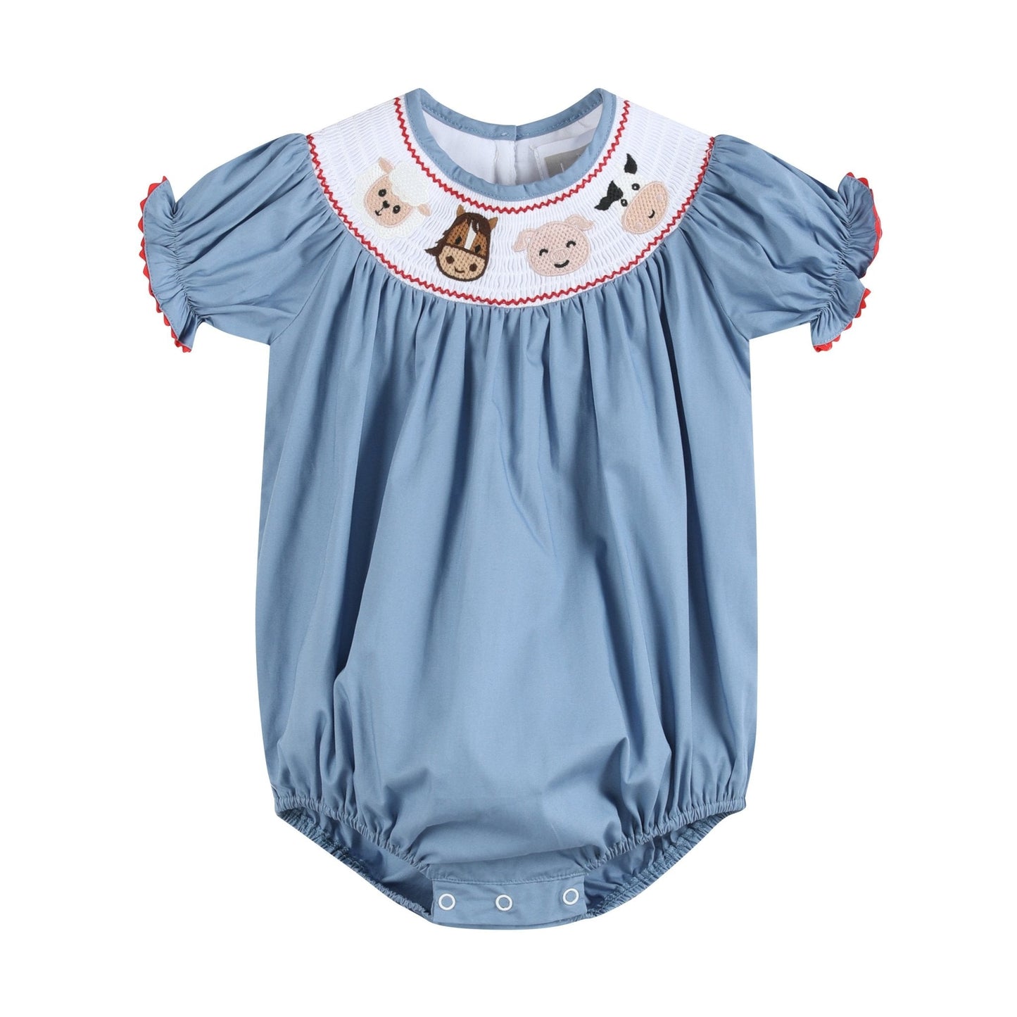 Blue Farm Animals Smocked Romper - Abbies Place
