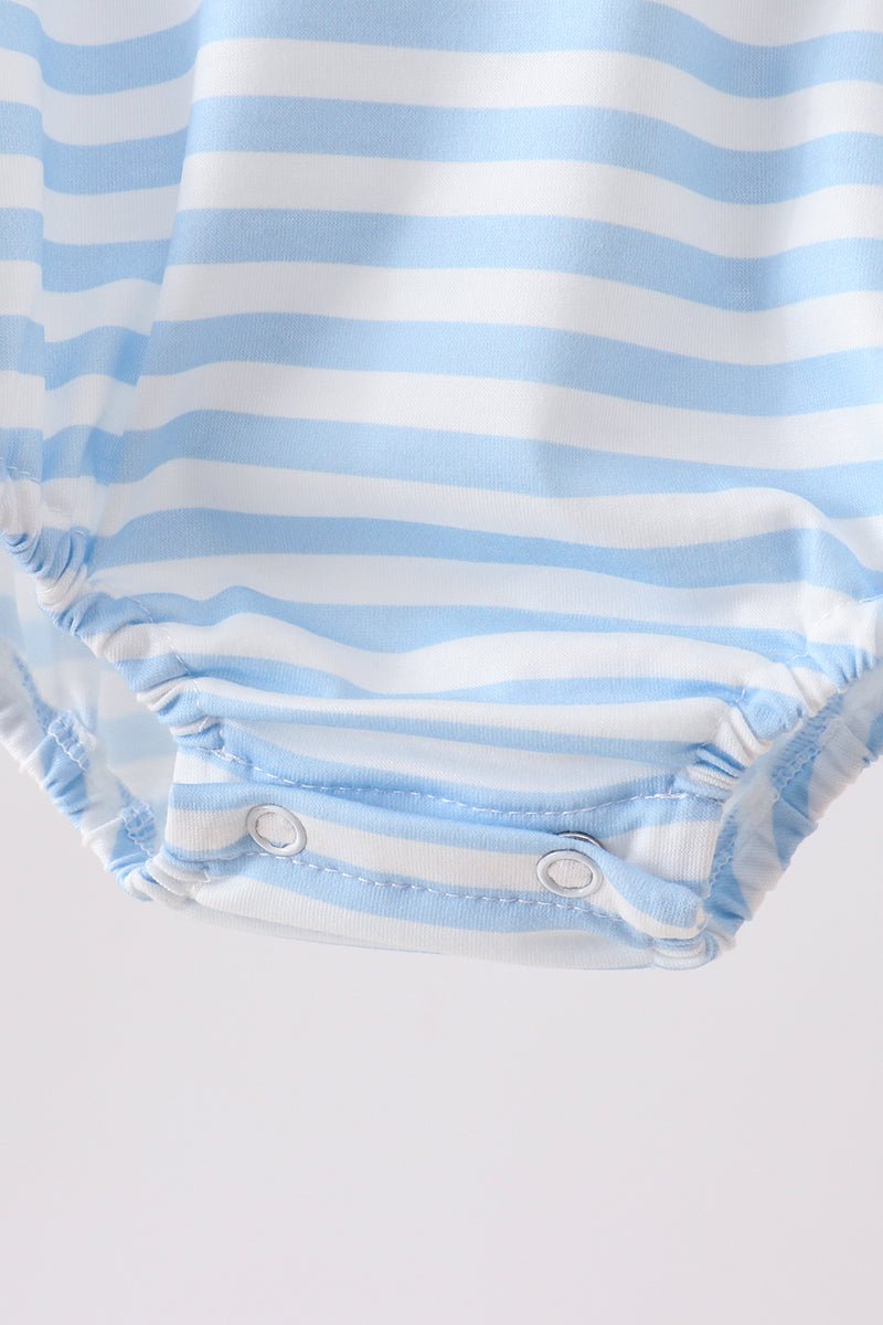 Blue Fire Engine Stripe Embroidered Bubble - Abbies Place