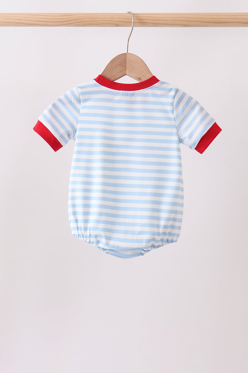 Blue Fire Engine Stripe Embroidered Bubble - Abbies Place