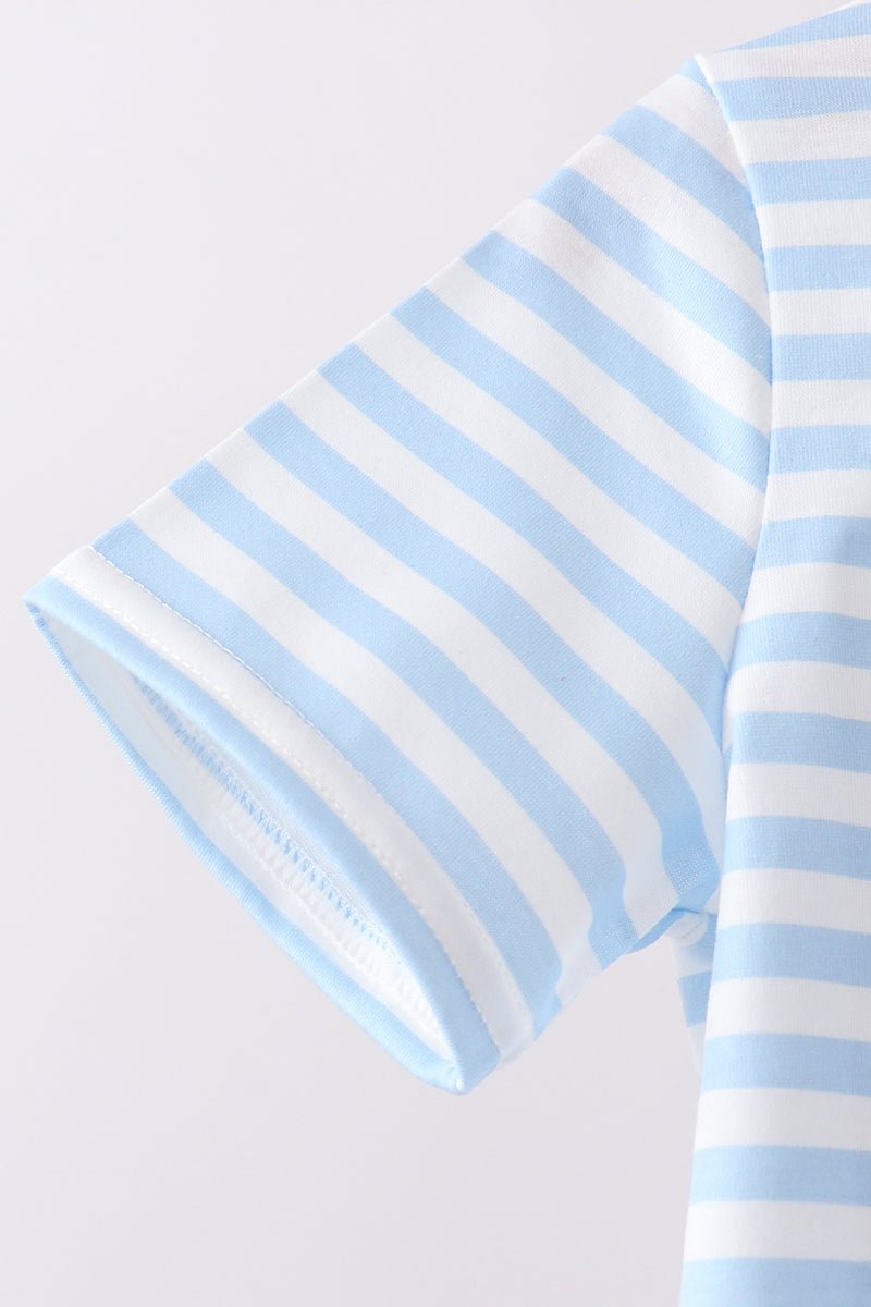 Blue Fire Engine Stripe Embroidered Set - Abbies Place
