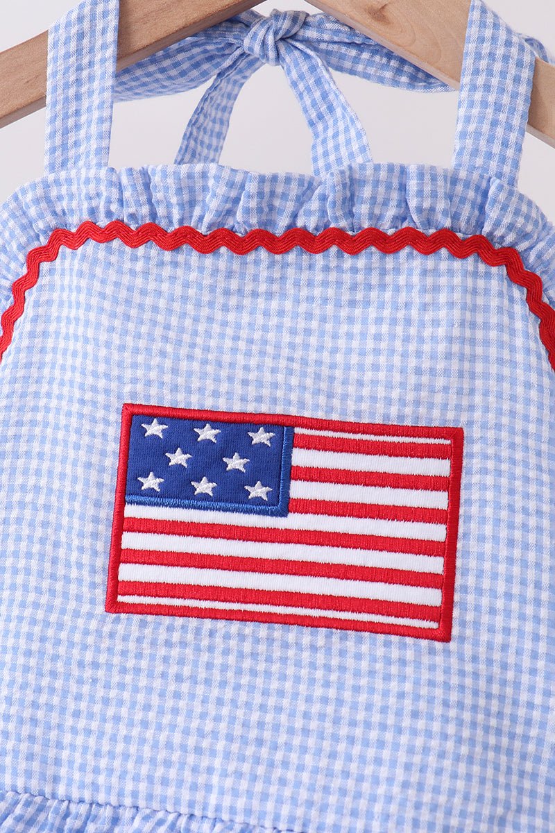 Blue flag applique gingham ruffle one-piece swimsuit - Abbies Place