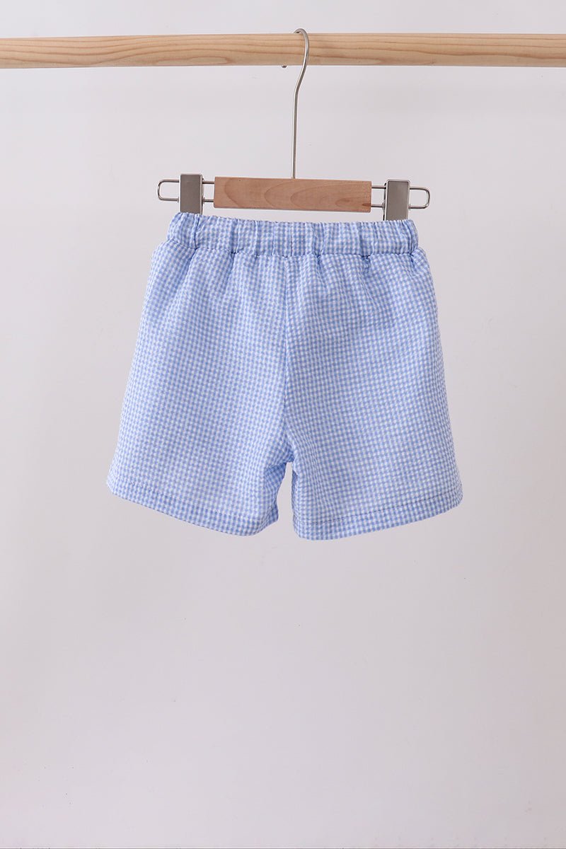 Blue flag embroidery gingham shorts - Abbies Place