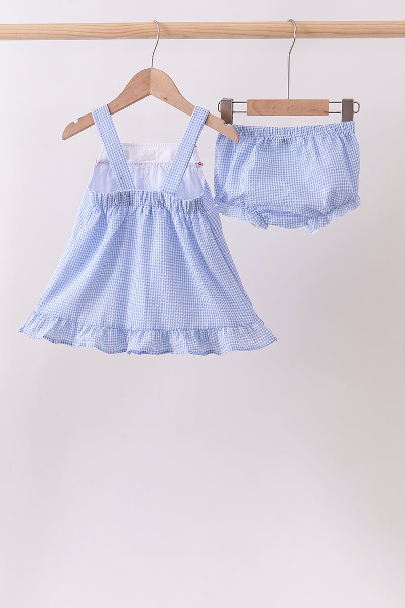 Blue flag embroidery ruffle bloomer set - Abbies Place