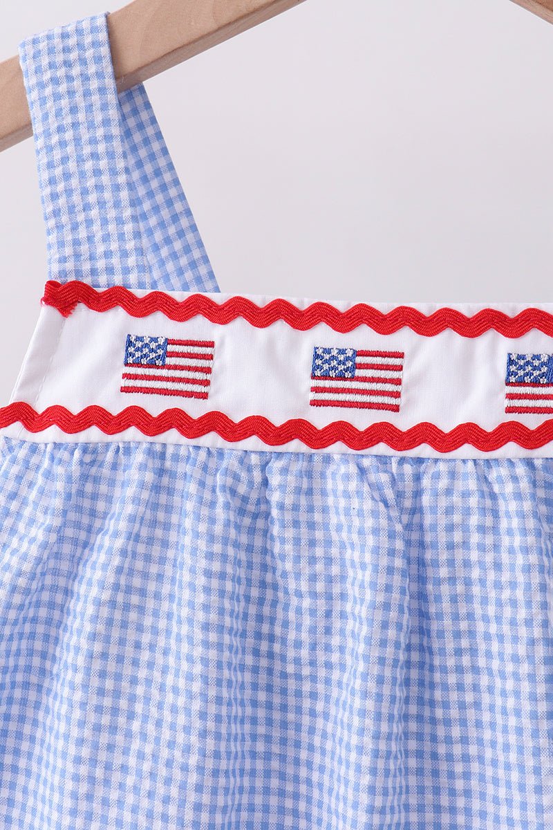Blue flag embroidery ruffle bloomer set - Abbies Place
