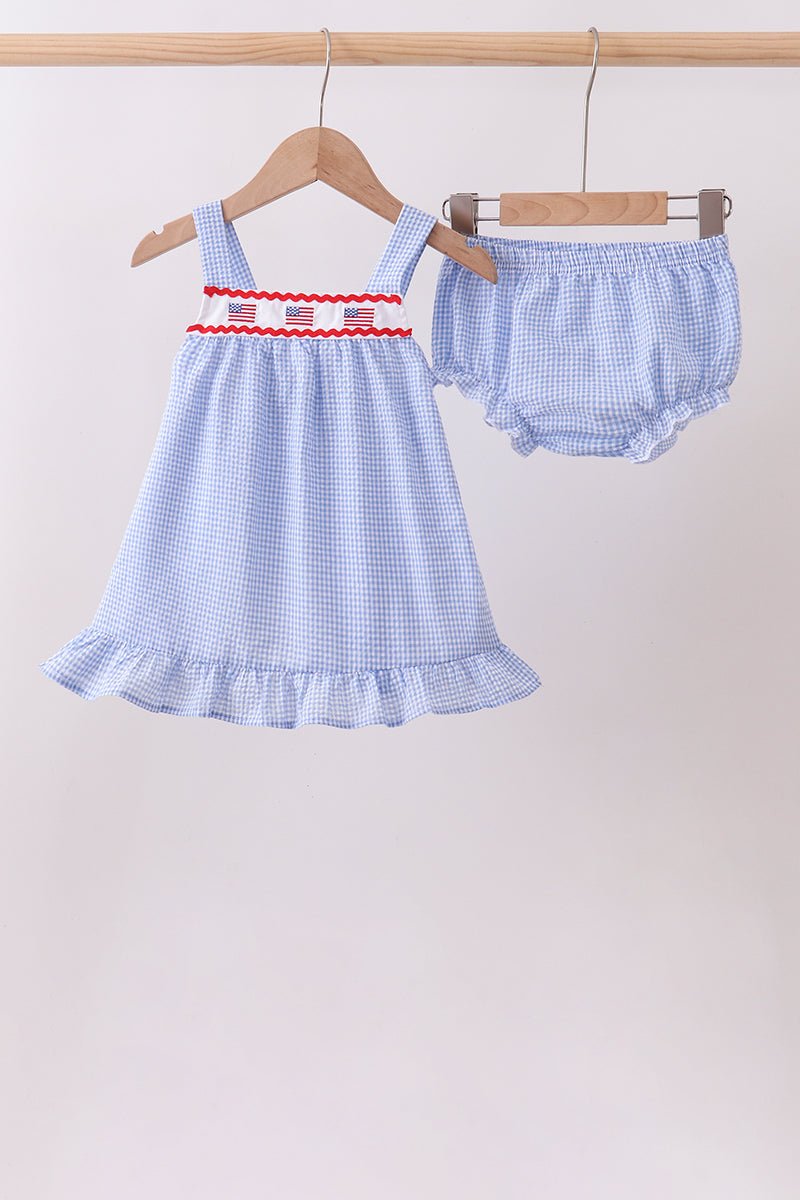 Blue flag embroidery ruffle bloomer set - Abbies Place