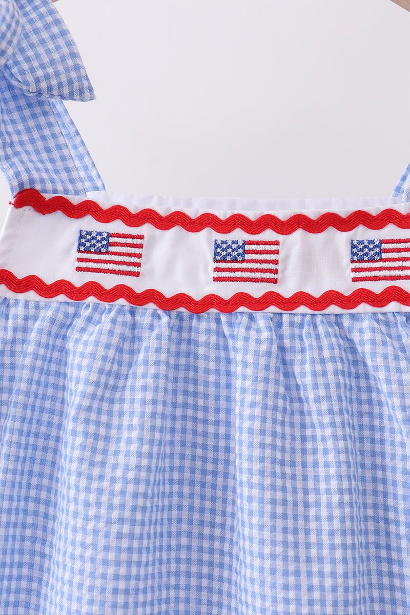 Blue flag embroidery ruffle dress - Abbies Place