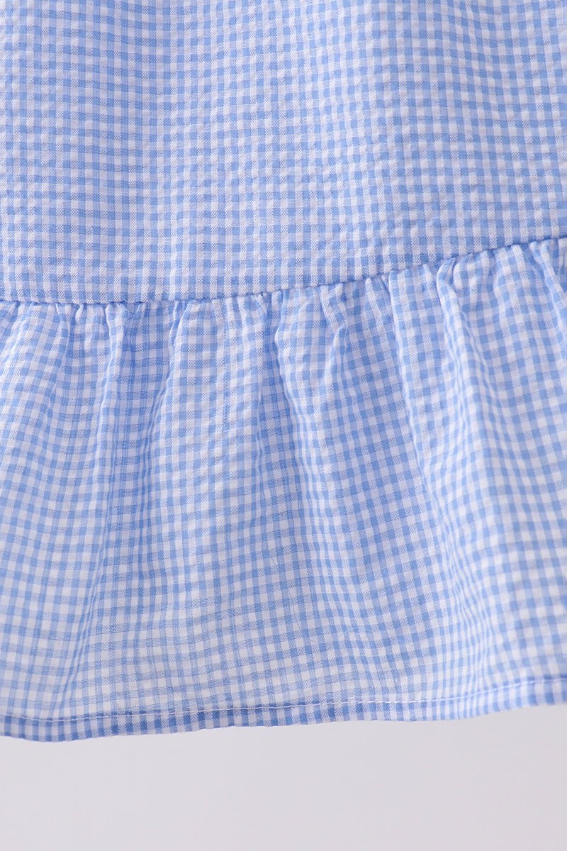 Blue flag embroidery ruffle dress - Abbies Place