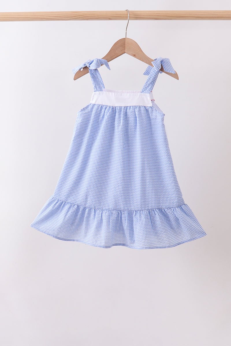Blue flag embroidery ruffle dress - Abbies Place