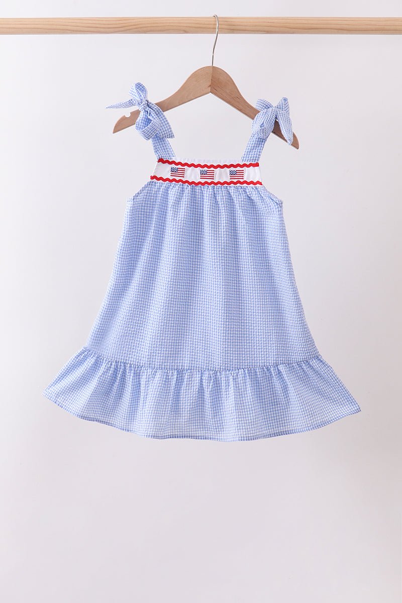 Blue flag embroidery ruffle dress - Abbies Place