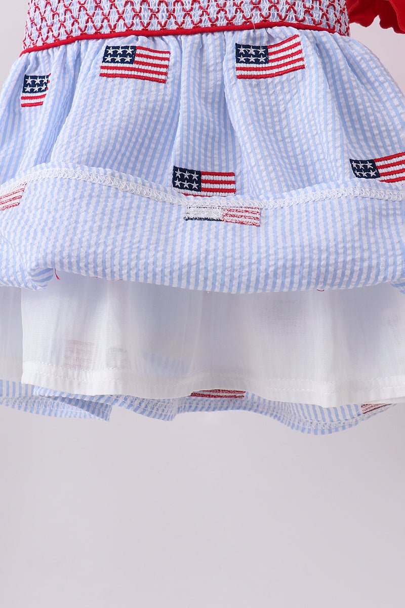 Blue flag embroidery seersucker bloomer set - Abbies Place