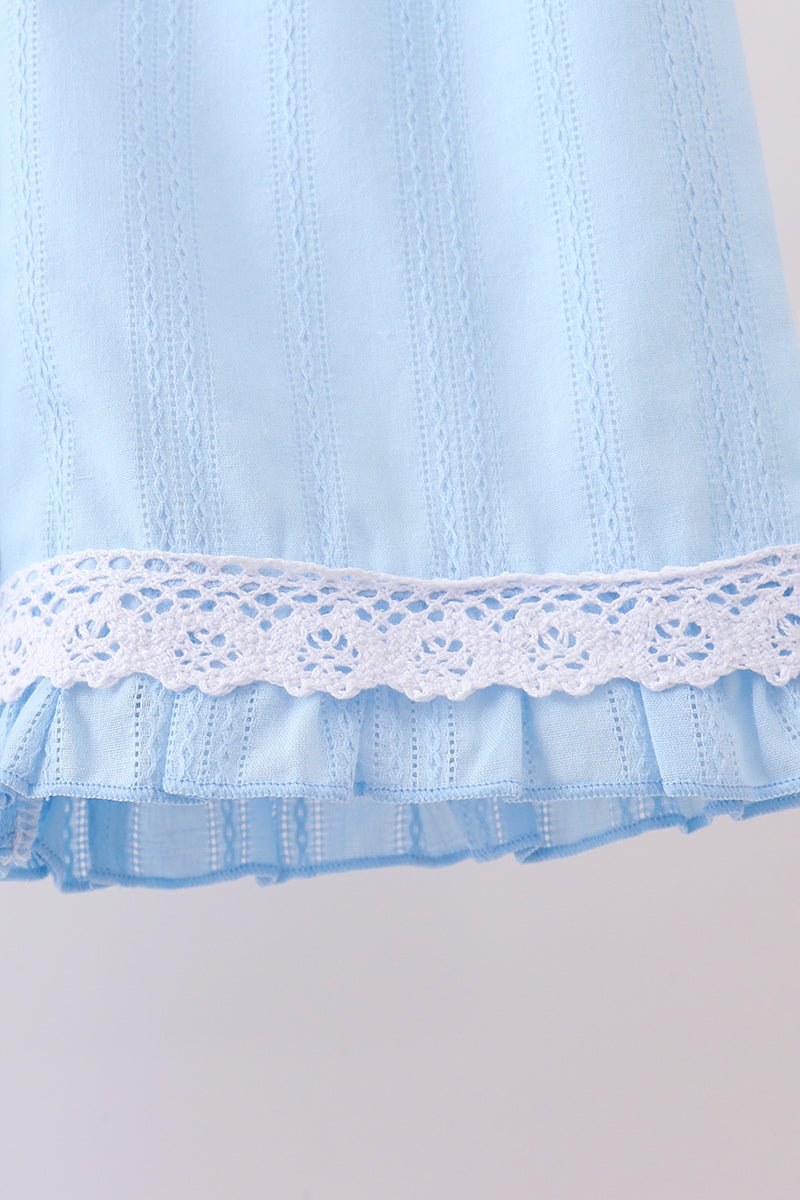 Blue flag smocked jacquard ruffle shorts set - Abbies Place
