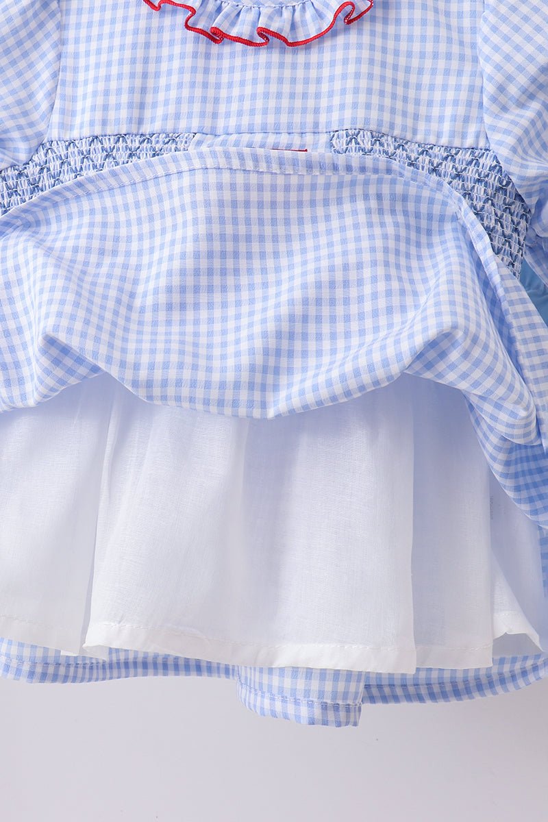 Blue flag smocked ruffle bloomer set - Abbies Place