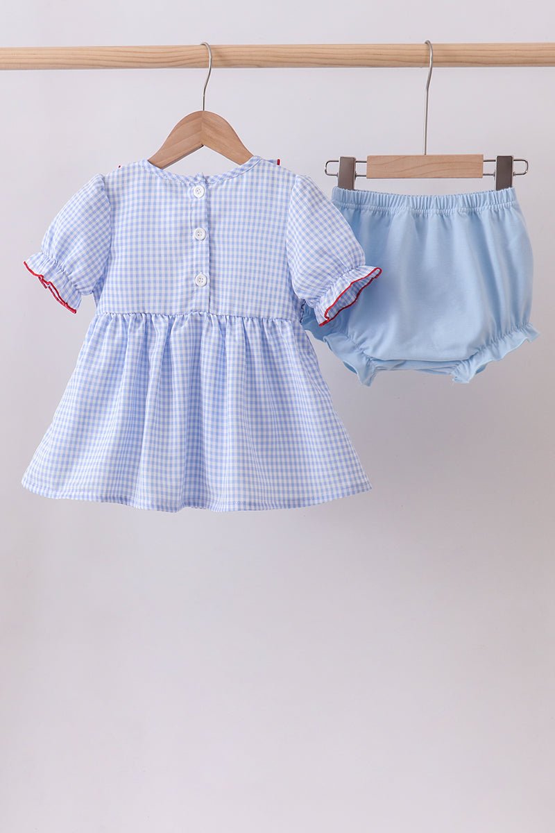Blue flag smocked ruffle bloomer set - Abbies Place