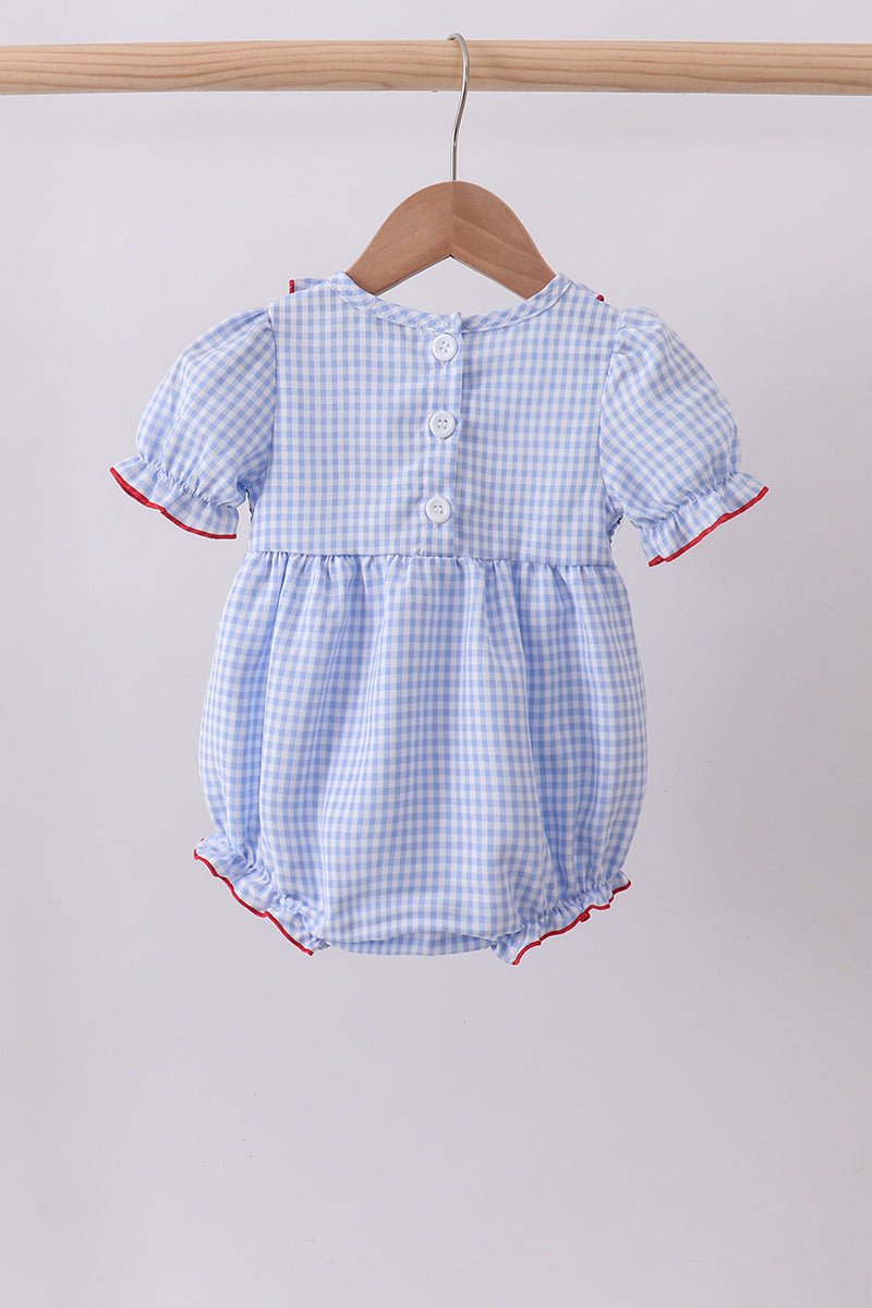 Blue flag smocked ruffle bubble - Abbies Place