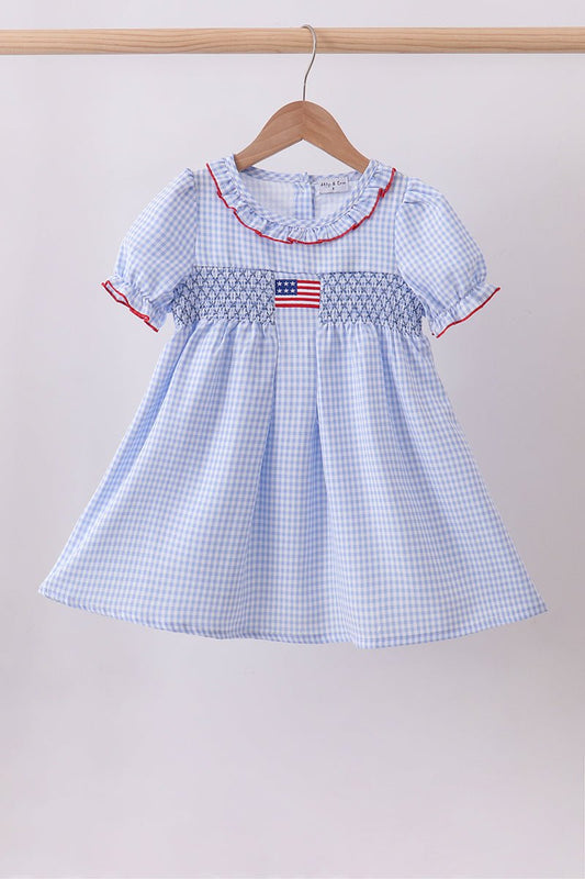 Blue flag smocked ruffle dress - Abbies Place