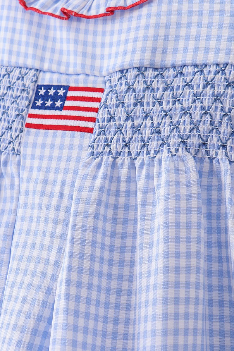 Blue flag smocked ruffle dress - Abbies Place