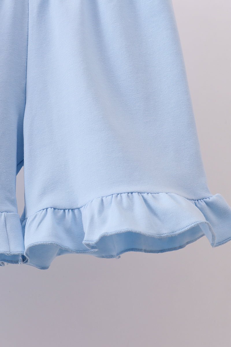 Blue flag smocked ruffle shorts set - Abbies Place