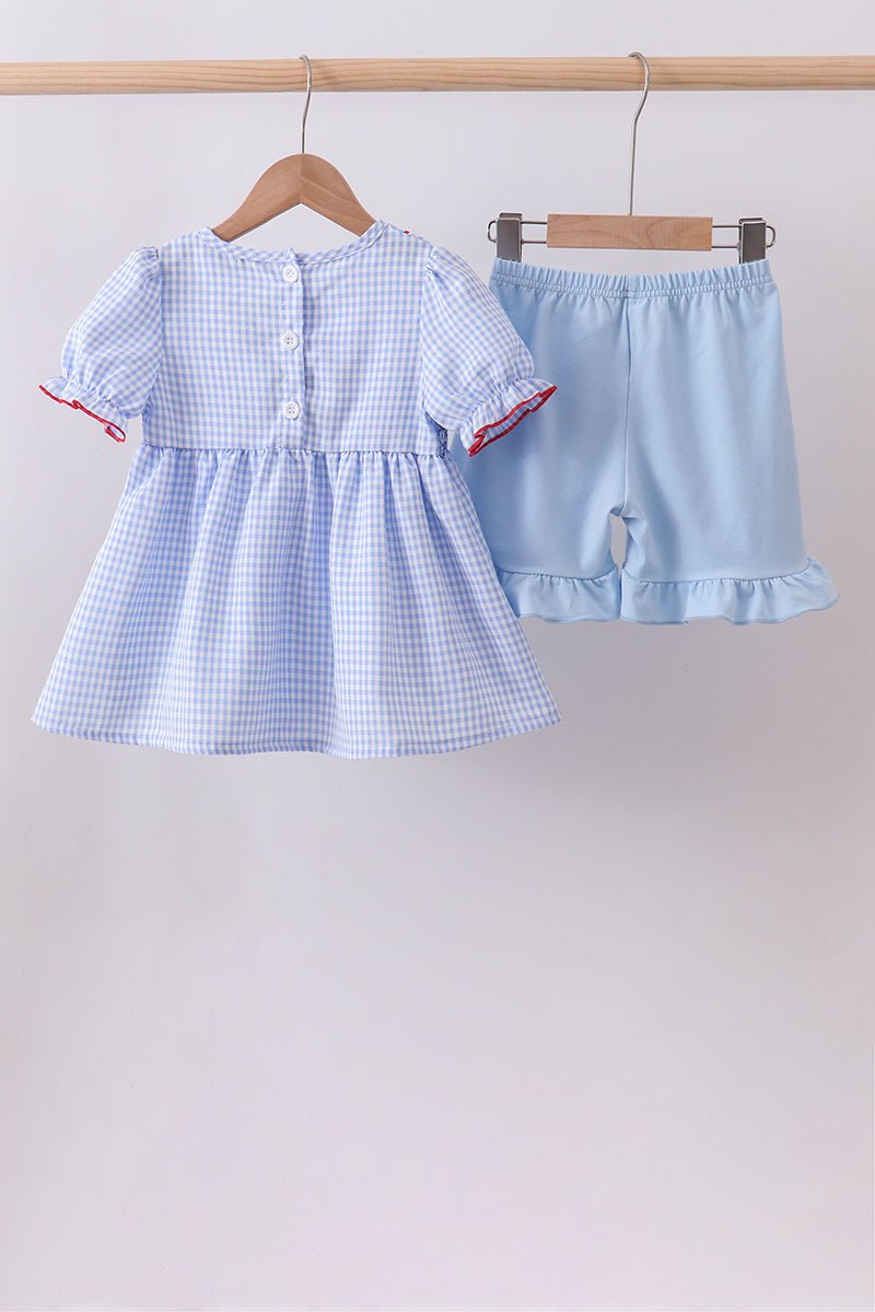Blue flag smocked ruffle shorts set - Abbies Place