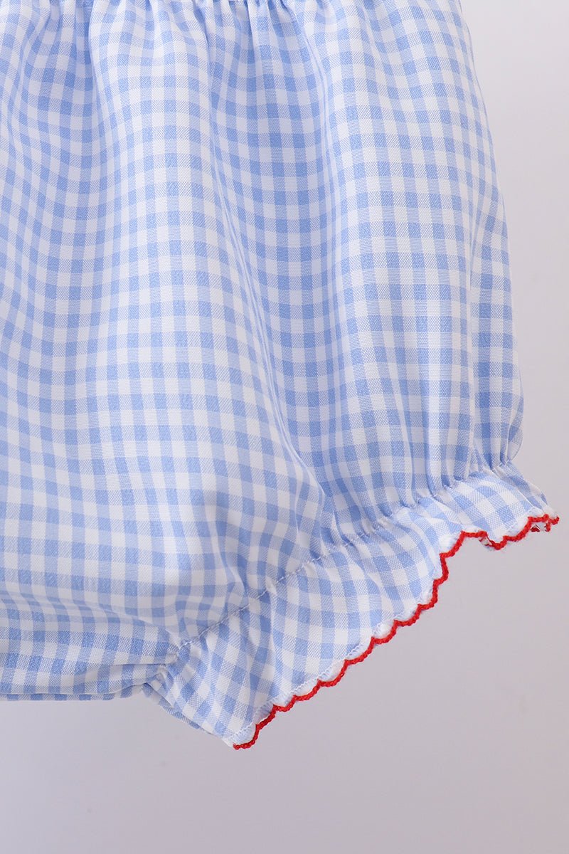 Blue flag smocked woven gingham bloomer set - Abbies Place