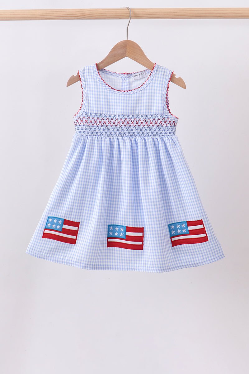 Blue flag smocked woven gingham dress - Abbies Place