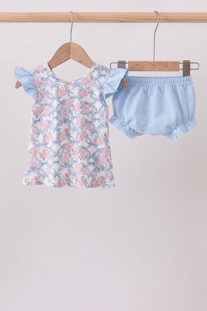 Blue Floral Bow Bloomer Set - Abbies Place