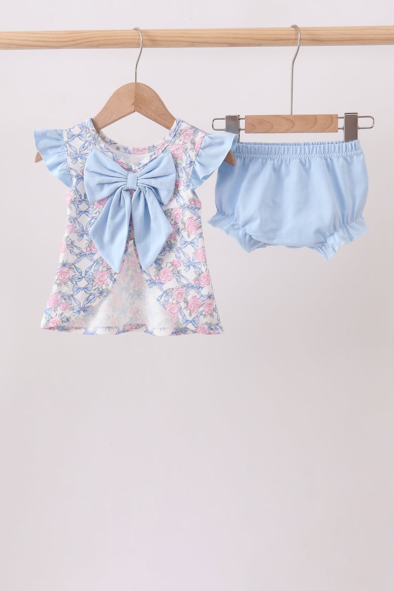 Blue Floral Bow Bloomer Set - Abbies Place