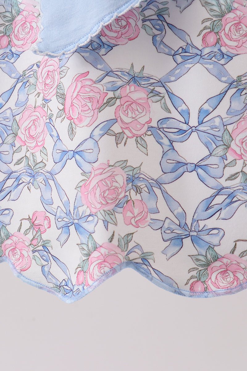 Blue Floral Bow Dress - Abbies Place