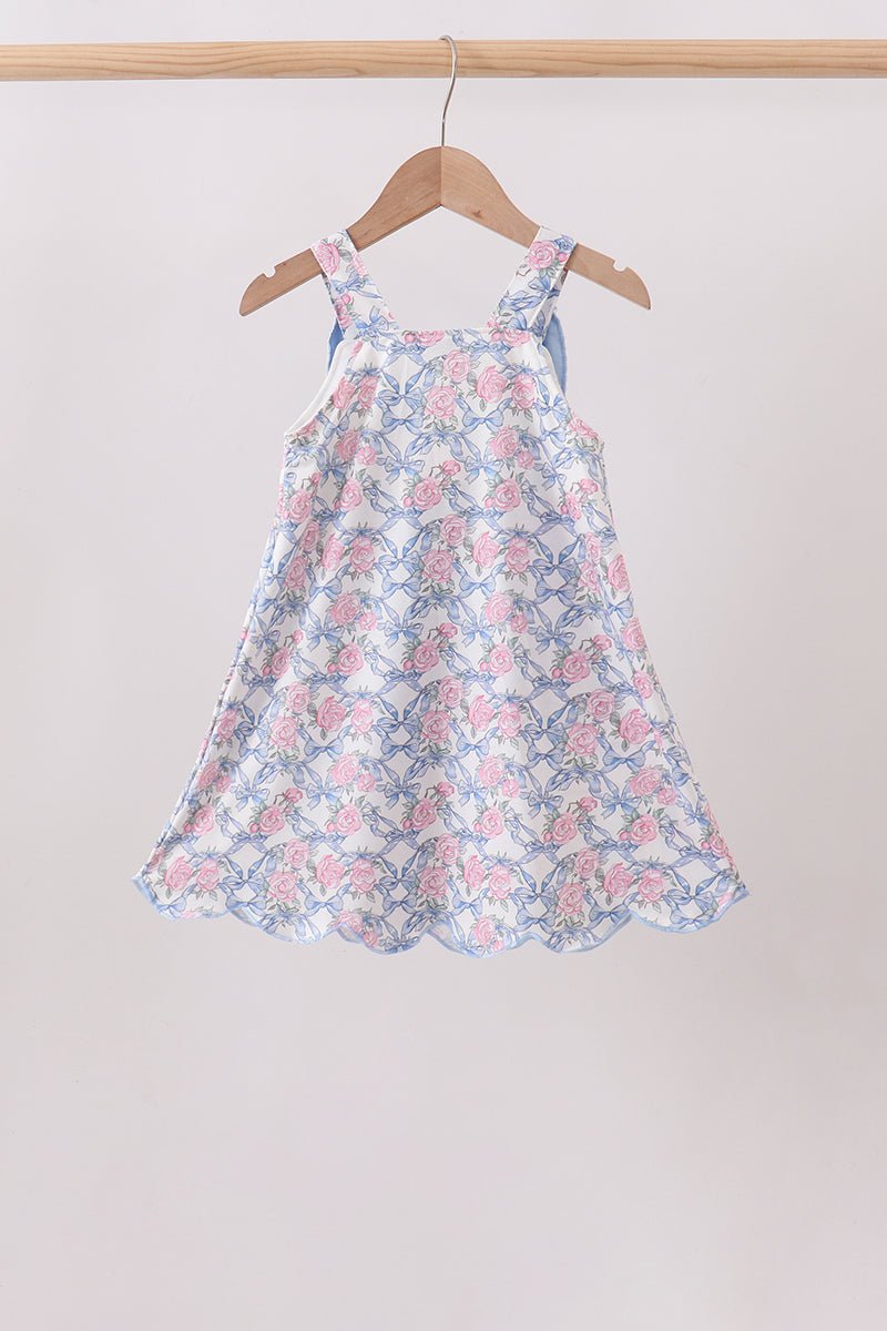 Blue Floral Bow Dress - Abbies Place