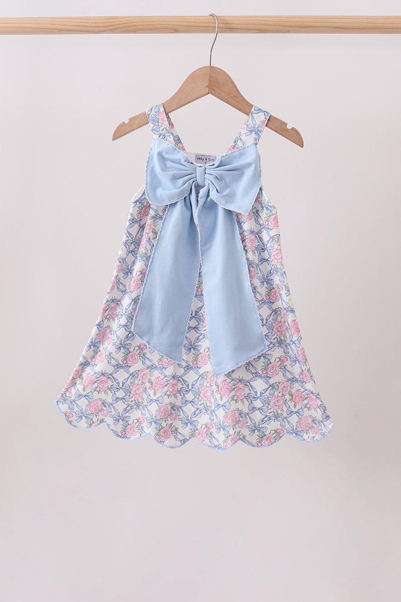 Blue Floral Bow Dress - Abbies Place