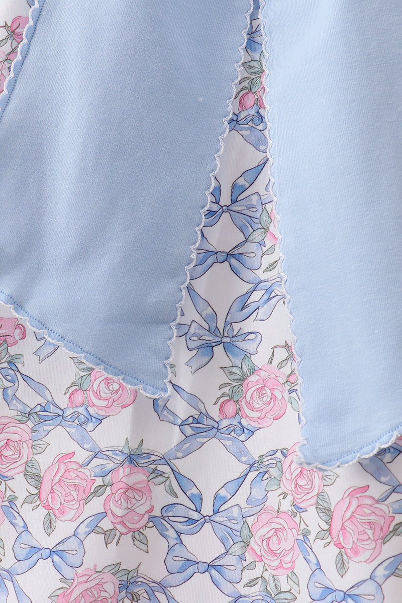 Blue Floral Bow Dress - Abbies Place