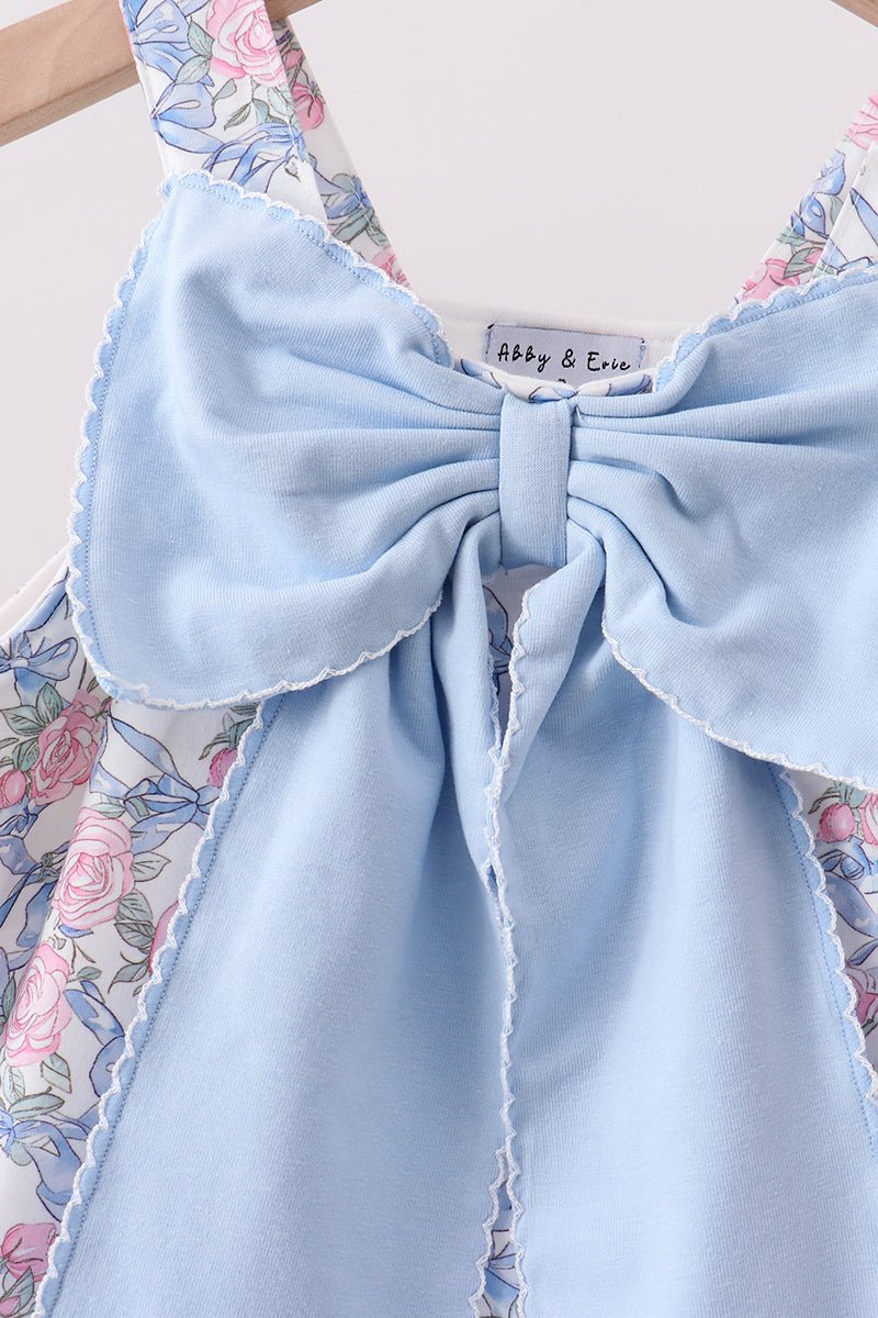 Blue Floral Bow Dress - Abbies Place