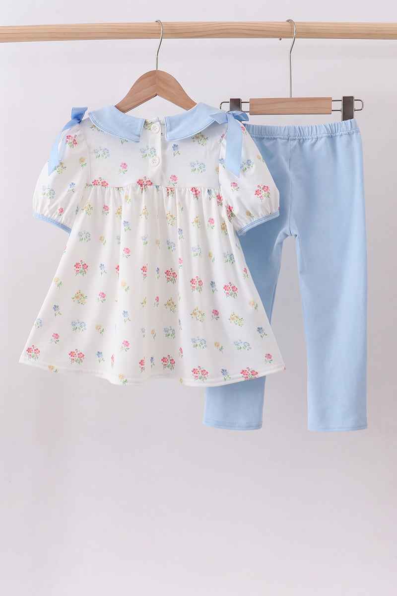 Blue floral bow pants set - Abbies Place