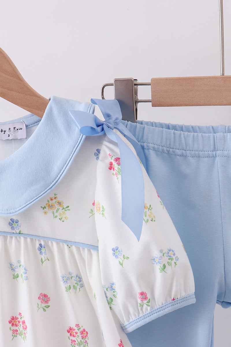 Blue floral bow pants set - Abbies Place