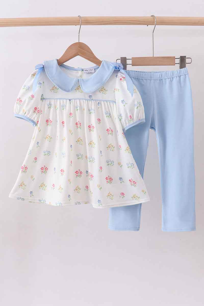 Blue floral bow pants set - Abbies Place