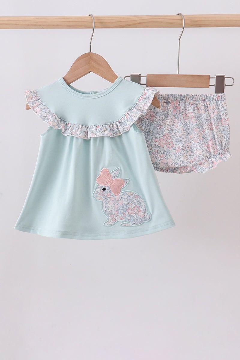 Blue floral bunny applique bloomer set - Abbies Place