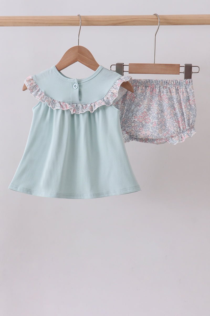 Blue floral bunny applique bloomer set - Abbies Place