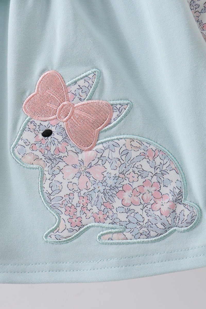 Blue floral bunny applique bloomer set - Abbies Place