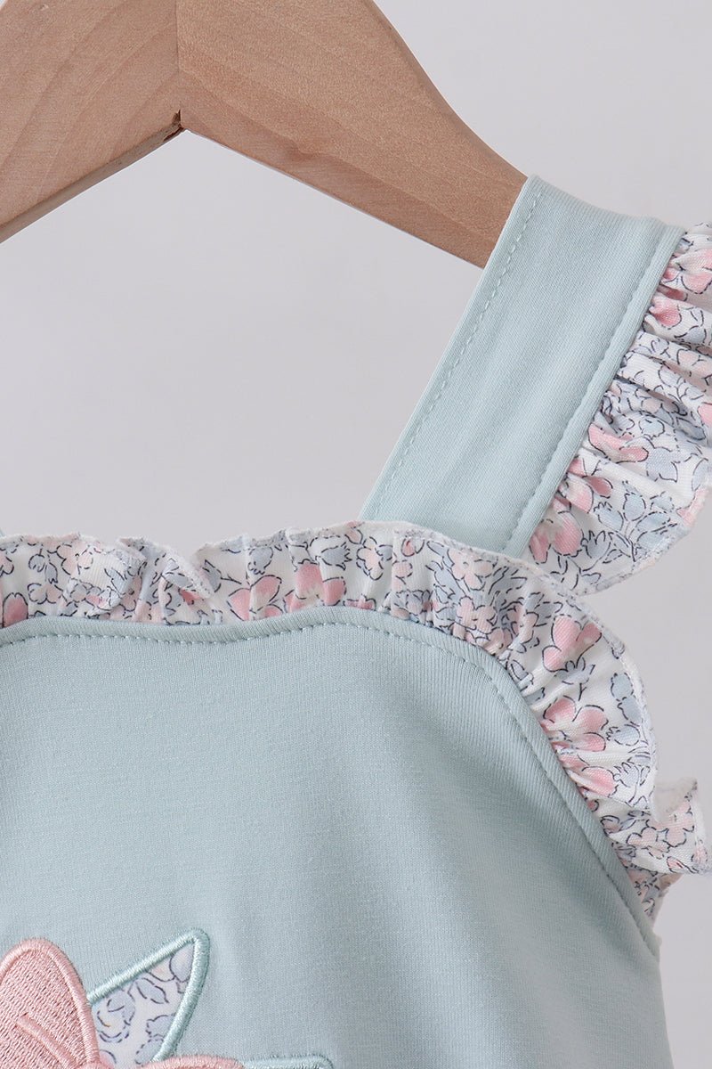 Blue floral bunny applique ruffle bubble - Abbies Place