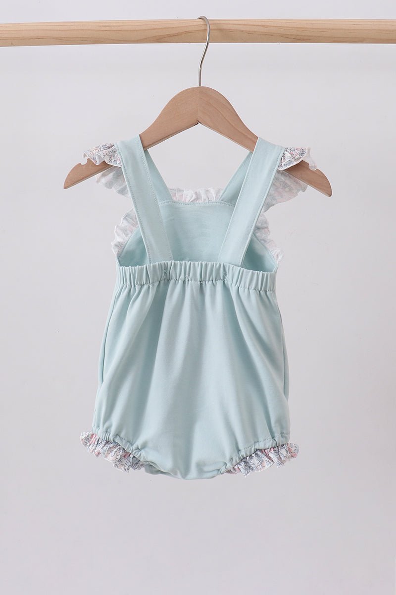 Blue floral bunny applique ruffle bubble - Abbies Place