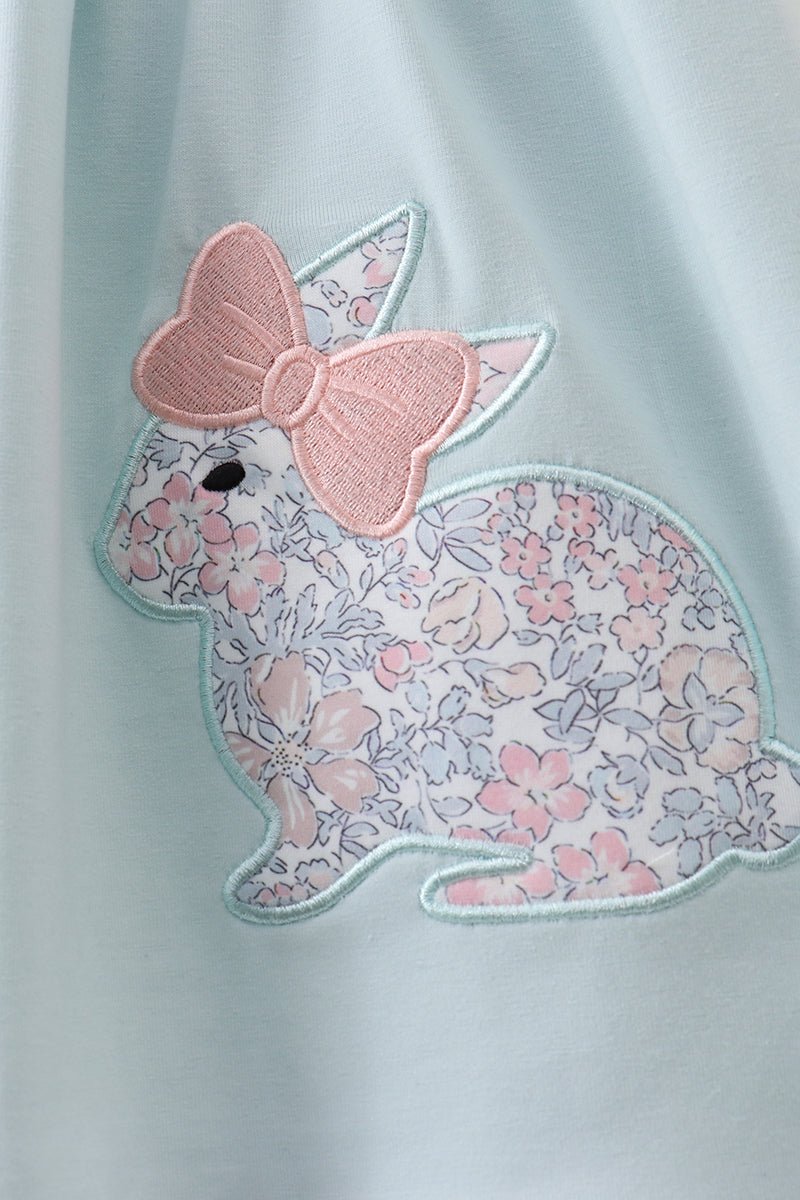 Blue floral bunny applique ruffle dress - Abbies Place