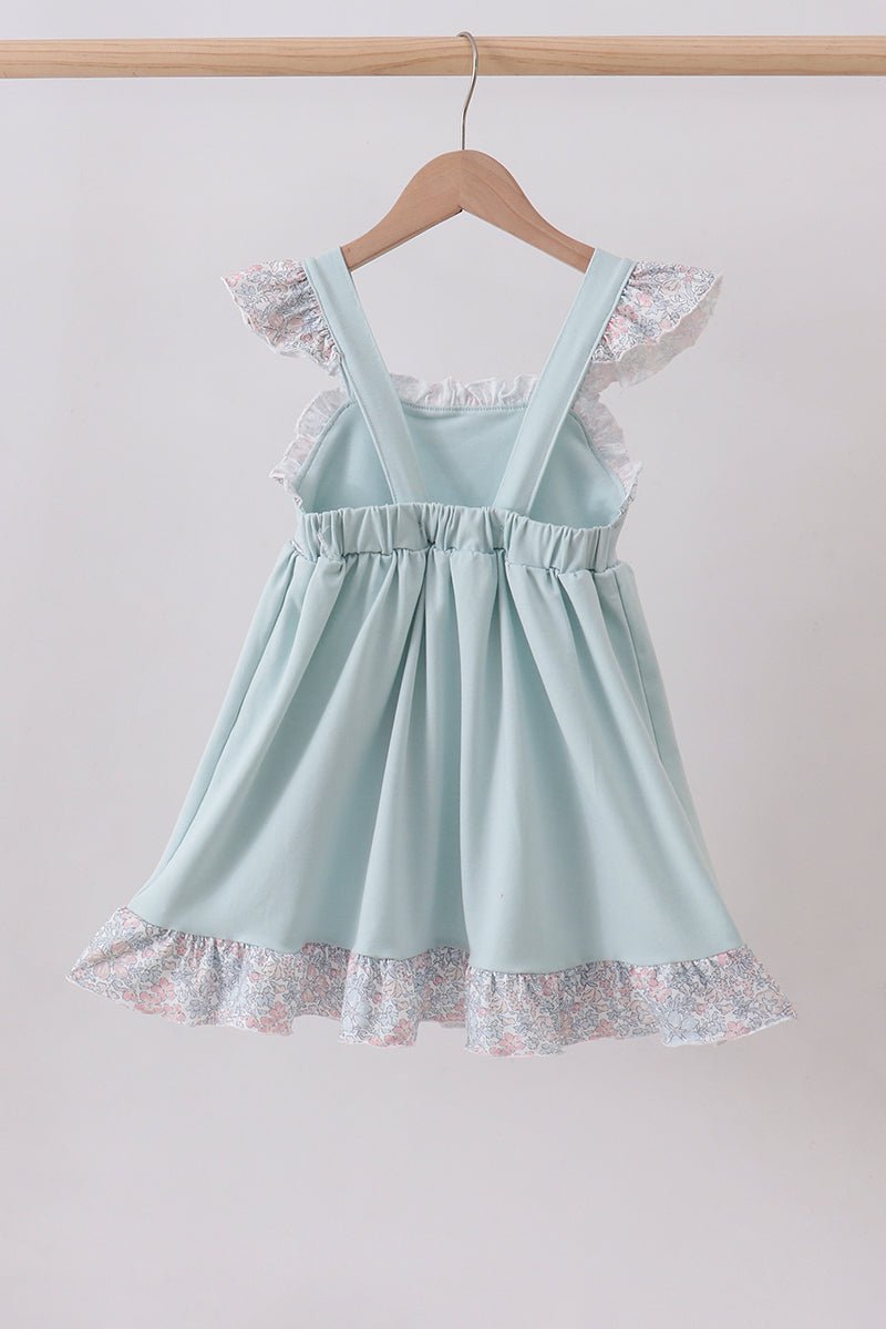 Blue floral bunny applique ruffle dress - Abbies Place
