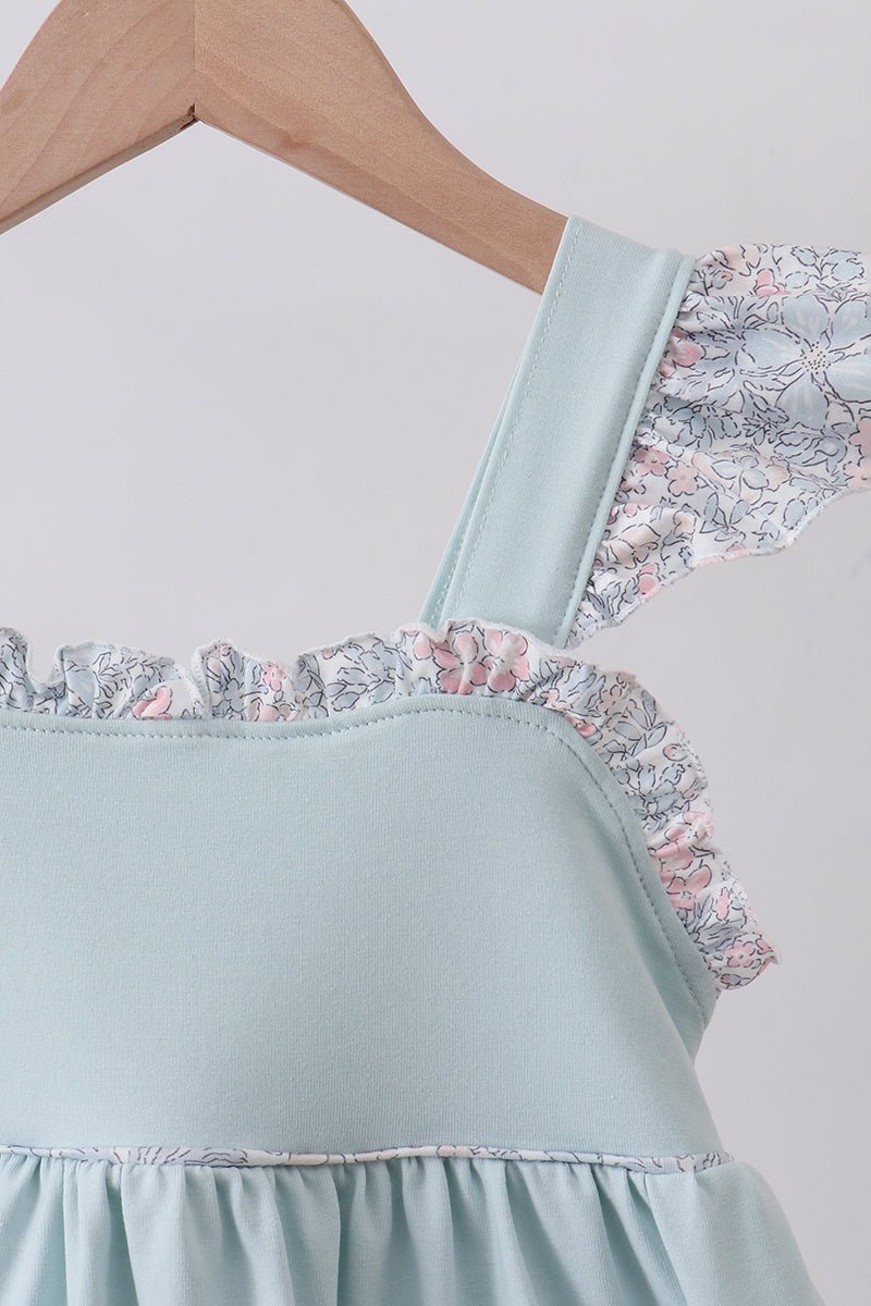 Blue floral bunny applique ruffle dress - Abbies Place