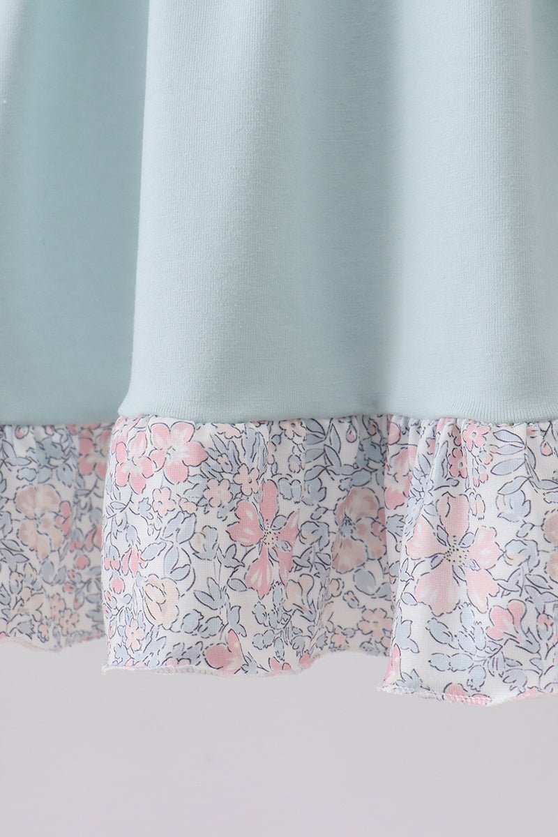 Blue floral bunny applique ruffle dress - Abbies Place