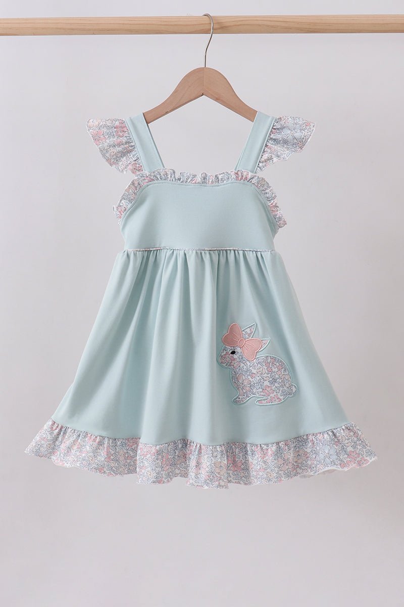 Blue floral bunny applique ruffle dress - Abbies Place