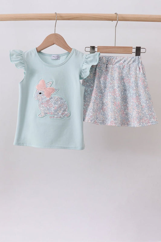 Blue floral bunny applique ruffle skorts set - Abbies Place