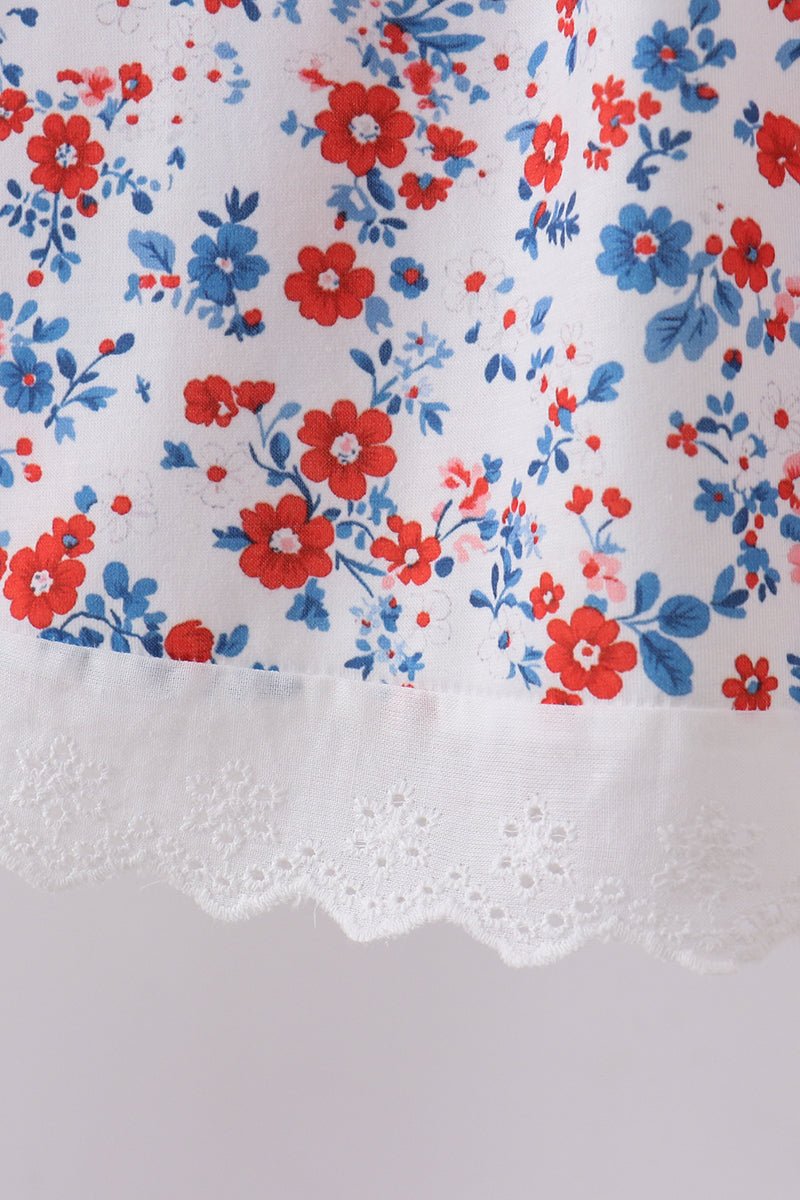 Blue floral lace smocked bloomer set - Abbies Place