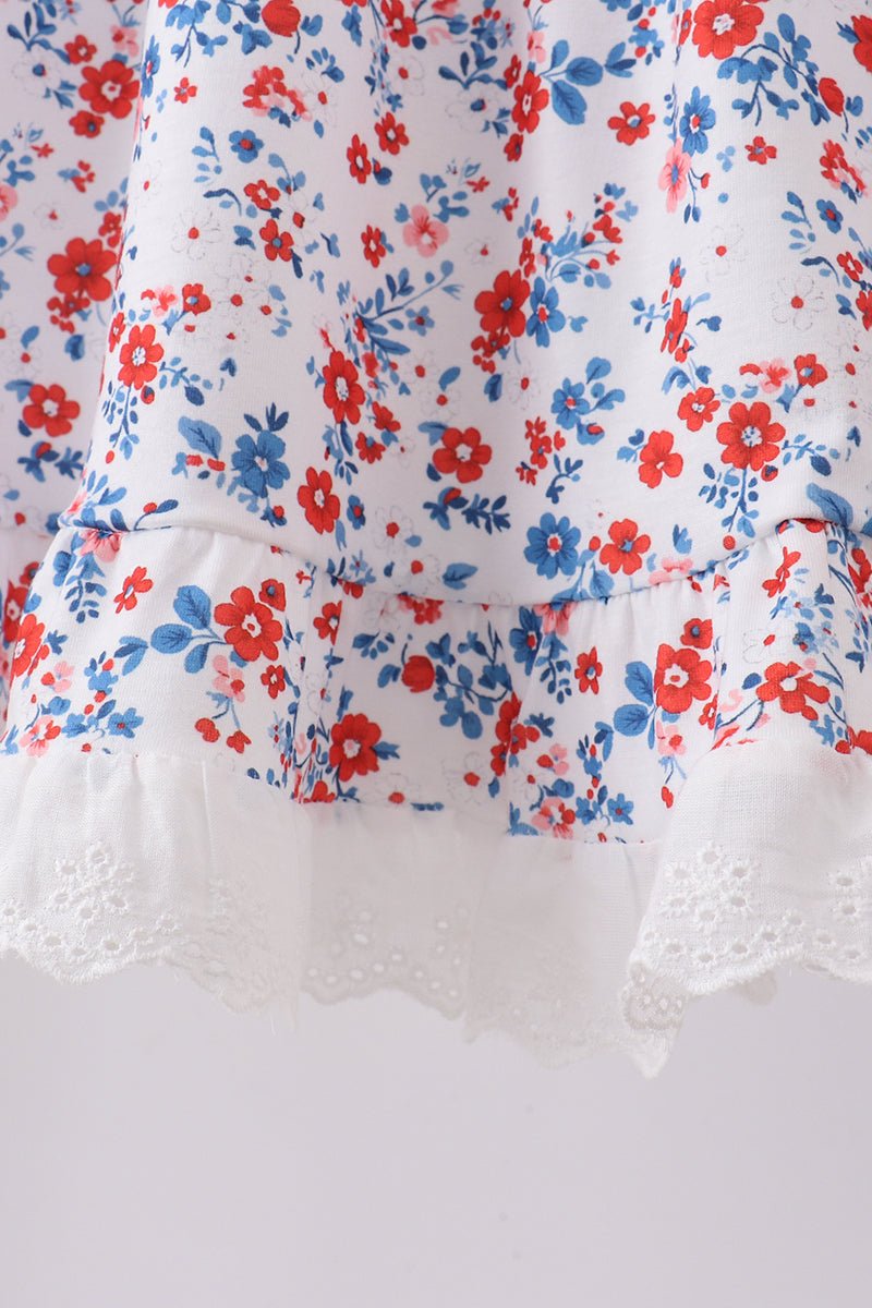 Blue floral lace smocked shorts set - Abbies Place