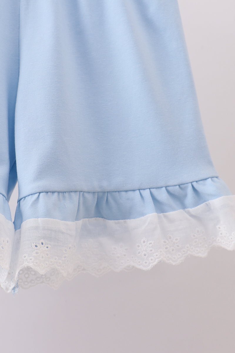 Blue floral lace smocked shorts set - Abbies Place