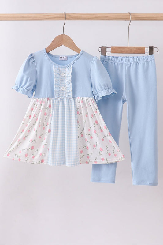 Blue floral pants set - Abbies Place