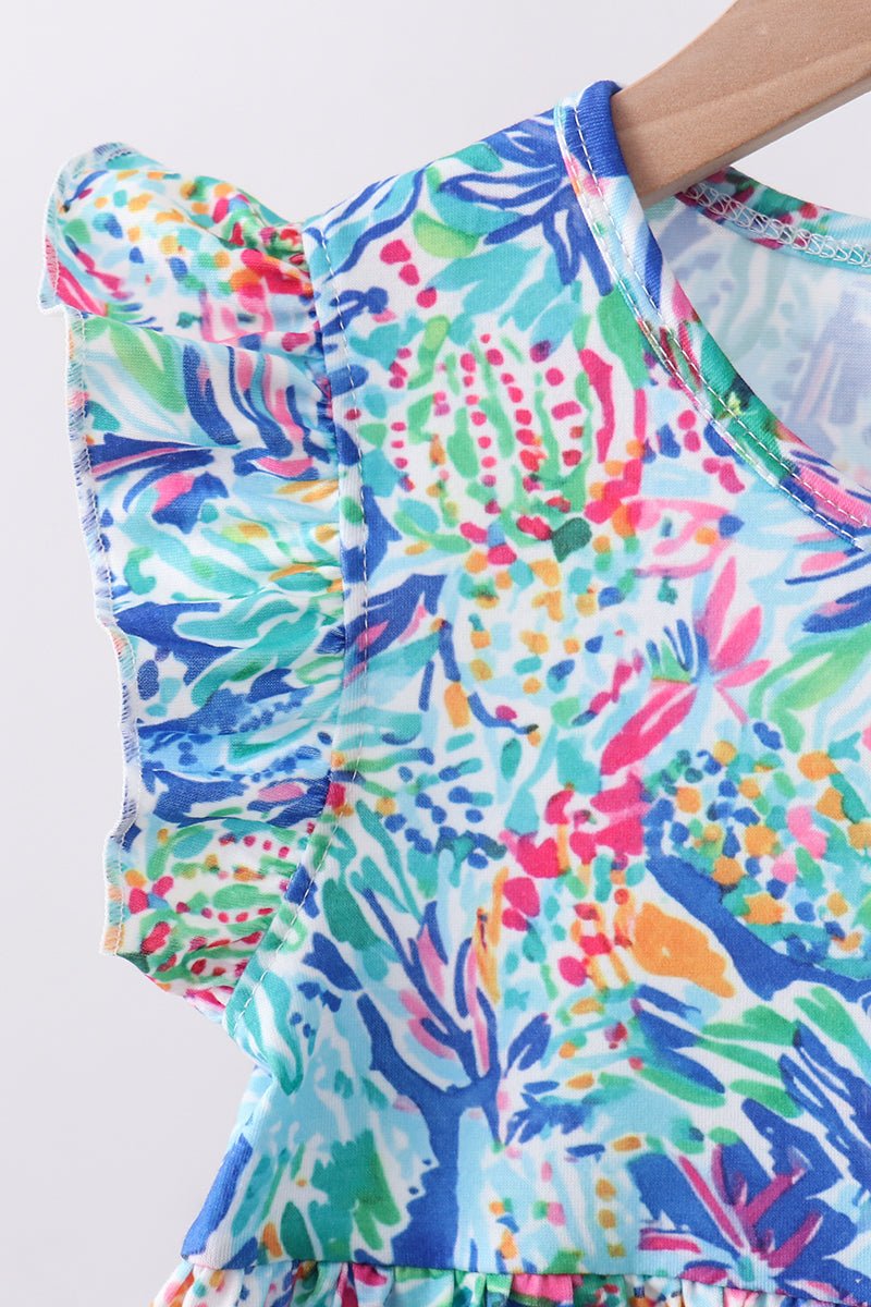 Blue floral print ruffle bloomer set - Abbies Place